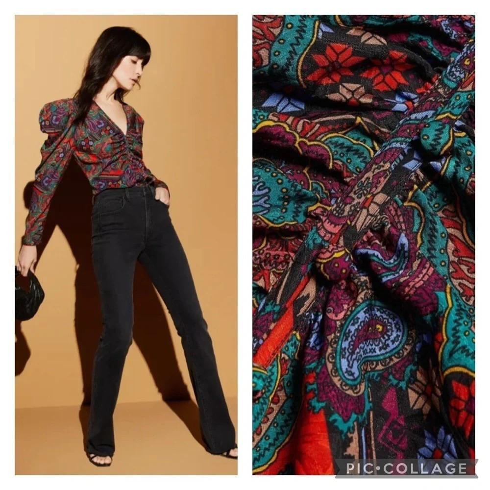 Nwt Veronica Beard Simmons Puff Sleeve Silk Floral Paisley Long Sleeve Blouse 0